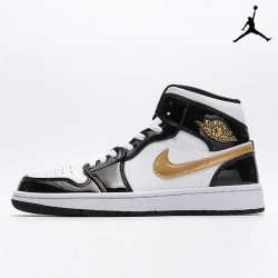 Air Jordan 1 Mid Patent SE 'Black Gold' White Metallic
